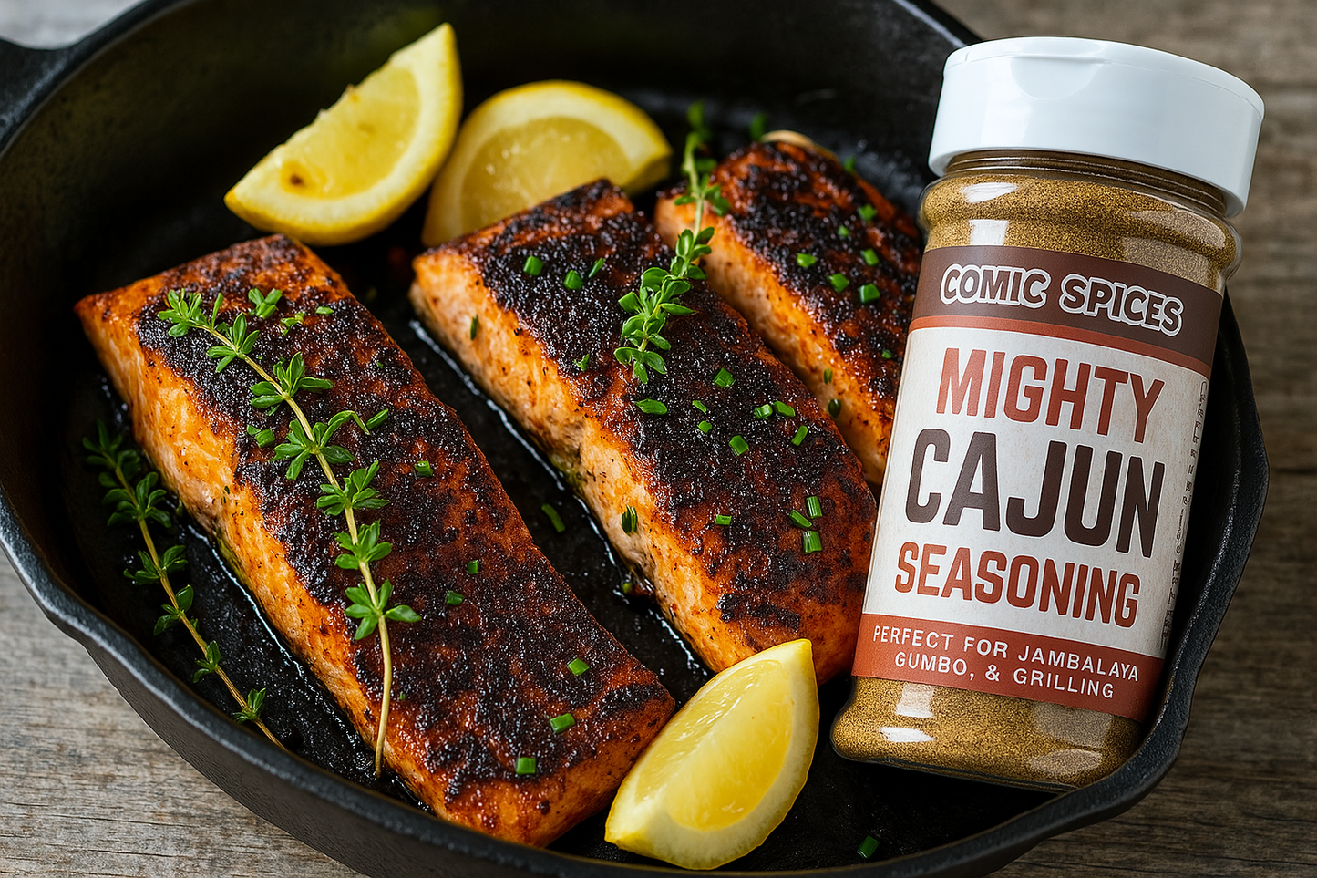 Mighty Cajun Seasoning - Comic Spices - Hand Blended Spice Mix for Grilling, Gumbo, and Home Cooking