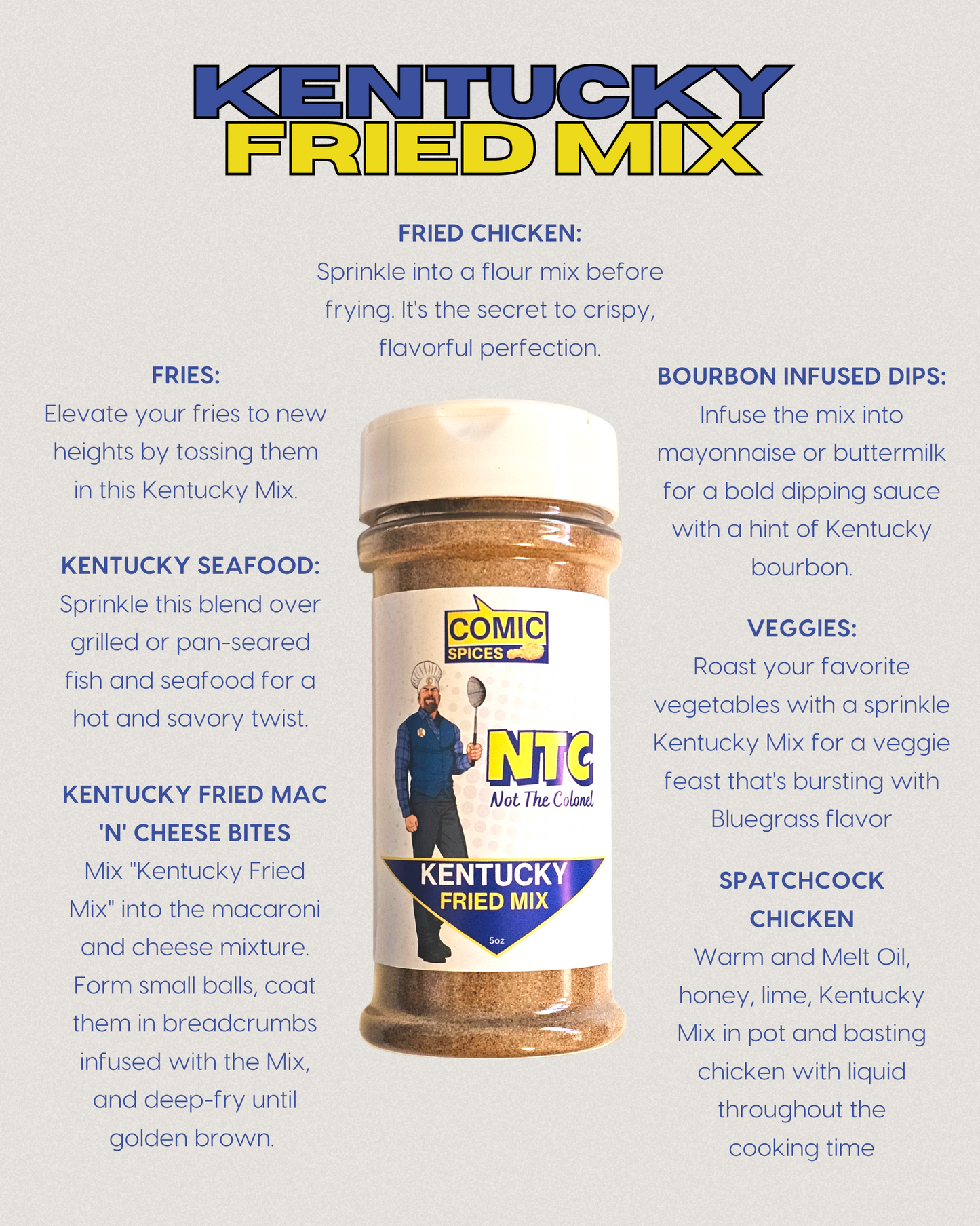 𝗞𝗲𝗻𝘁𝘂𝗰𝗸𝘆 𝗙𝗿𝗶𝗲𝗱 𝗠𝗶𝘅 - Chicken Seasoning Perfect for Fried, Grilled, or Roasted Chicken shrimp or veggies