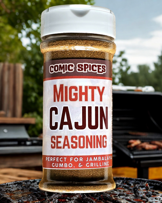 Mighty Cajun Seasoning - Comic Spices - Hand Blended Spice Mix for Grilling, Gumbo, and Home Cooking